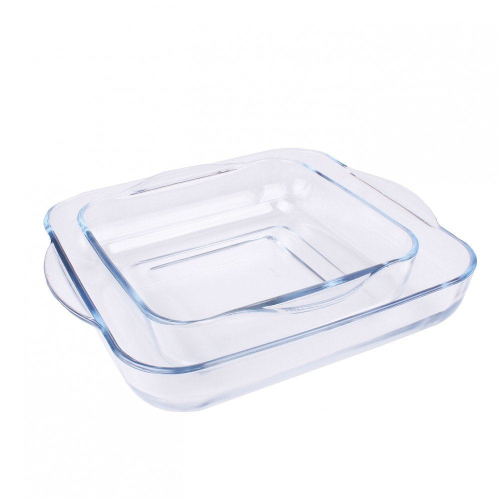 Borcam 1690037 Care Baking Dishes Set of 2 Clear Glass 31.5 x 28 x 6 cm