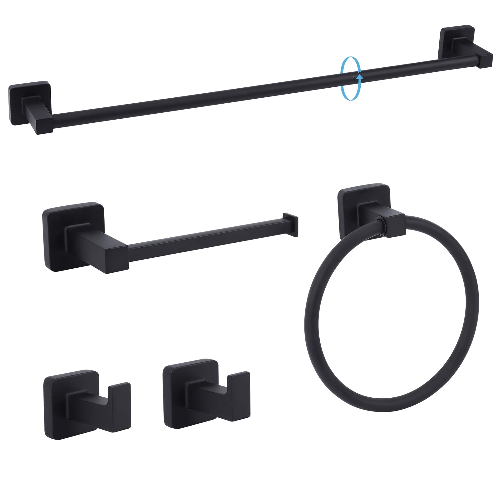 Ntipox 5 Pieces Black Bathroom Hardware Set,Wall Mounted 23.6 inch Towel Bar Set Matte Black,Towel Rack Set,Toilet Paper Holder,