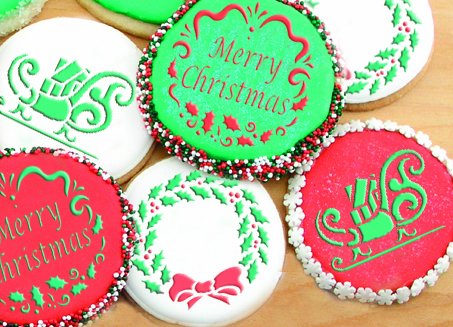 Designer Stencils Holiday Christmas Greetings Cake Stencils, Beige/Semi-Transparent