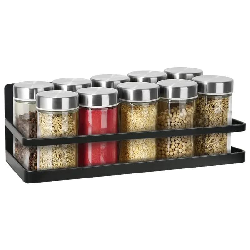 Zsigns Aluminium Magnetic Spice Rack For Refrigerator,Spice Storage Fridge Shelf Kitchen Organizer,Easy To Use,Drill Free (Black