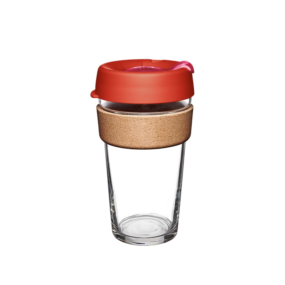 KeepCup Brew Cork, Reusable Glass Tumbler with Natural Cork, Grande Coffee Cup 16oz / 454ml - Daybreak