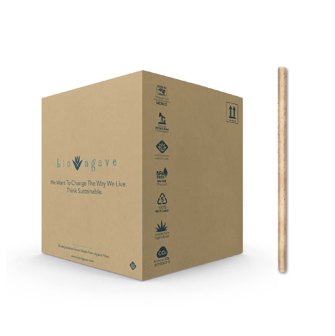 BIO AGAVE Pack Biodegradable 8.25 Standard Straws 2400 Pcs Made From Agave Fibers | PlantBased EcoFriendly Products | Drinkin