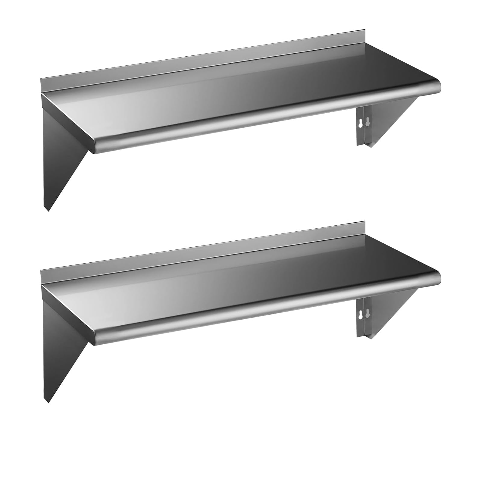 ROCKPOINT Stainless Steel Shelf 14 x 36 Inches 330lb, 2 Pack NSF Metal Commercial Shelves Wall Mount Floating Shelving with Back