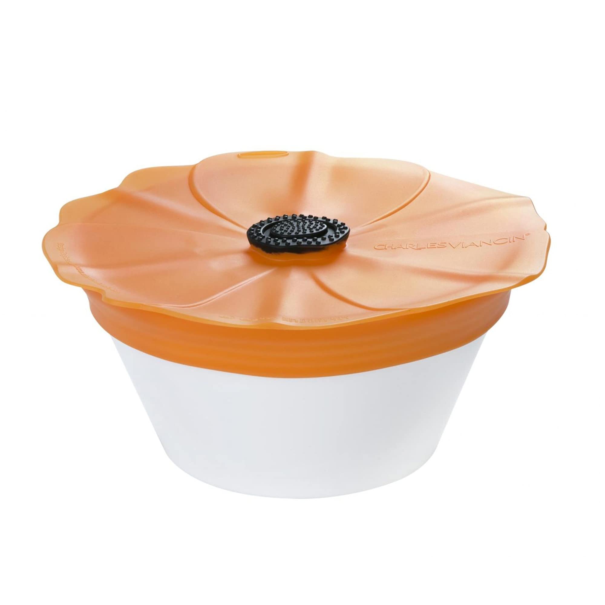 Charles Viancin Poppy Pop Silicone Lid - 8 Inch, Airtight Seal, BPA-Free, Orange Tangerine, Freezer & Dishwasher Safe, Model 10727