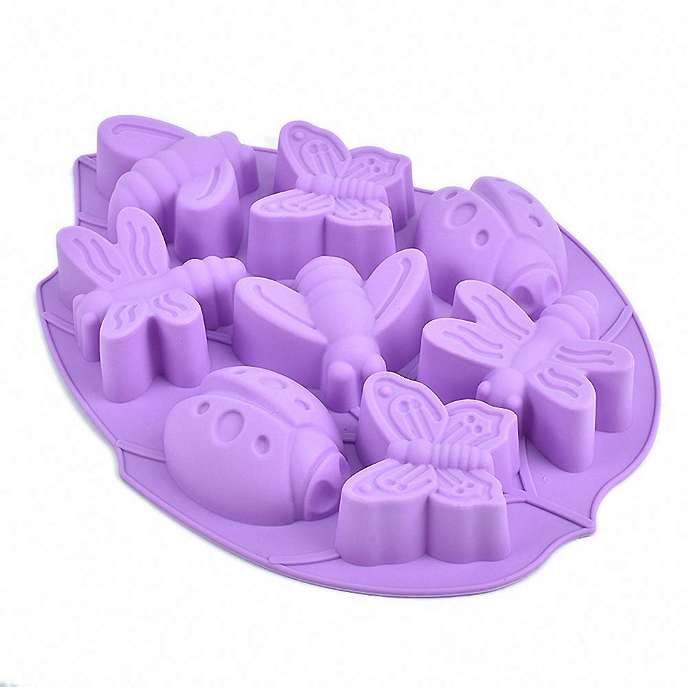 Hiparty 2Pcs 8 Cavity Insect Butterfly Dragonfly Bee Ladybug Silicone Cake Molds Ice Tray Pudding Jelly Dessert Chocolate Mould