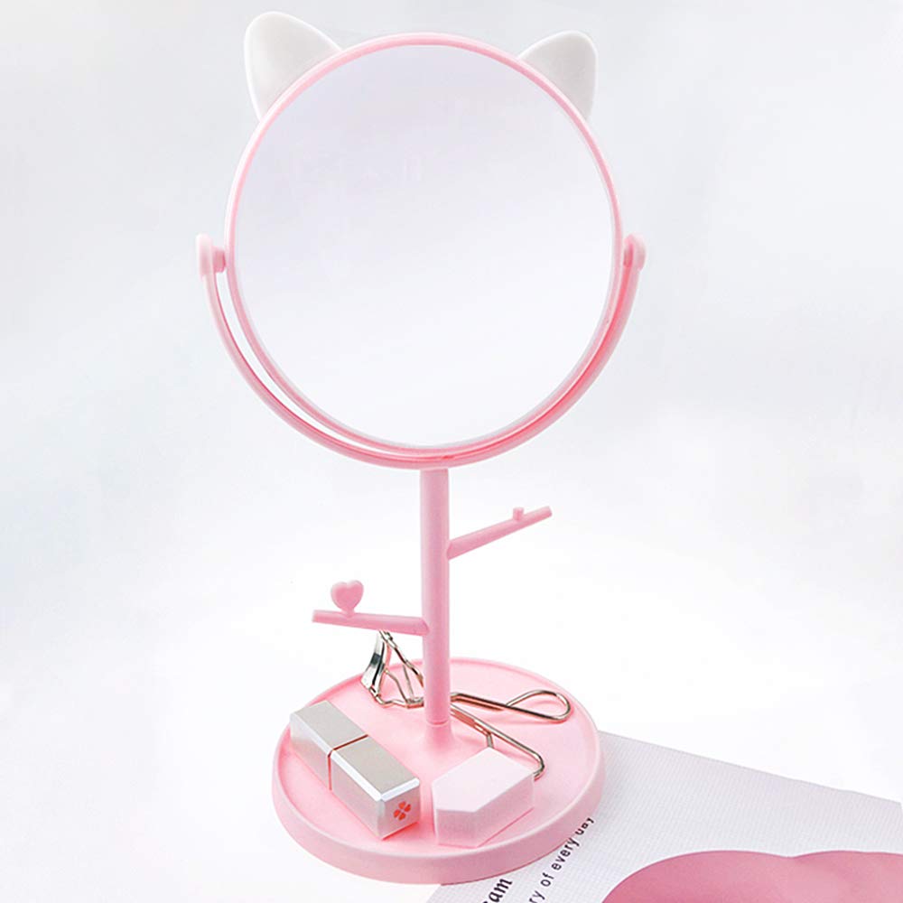 Louphee Desk Mirror In Cute Cat Ears Shape-Kawaii &Vanity Mirror For You In Bathroom Or Bedroom- Pink
