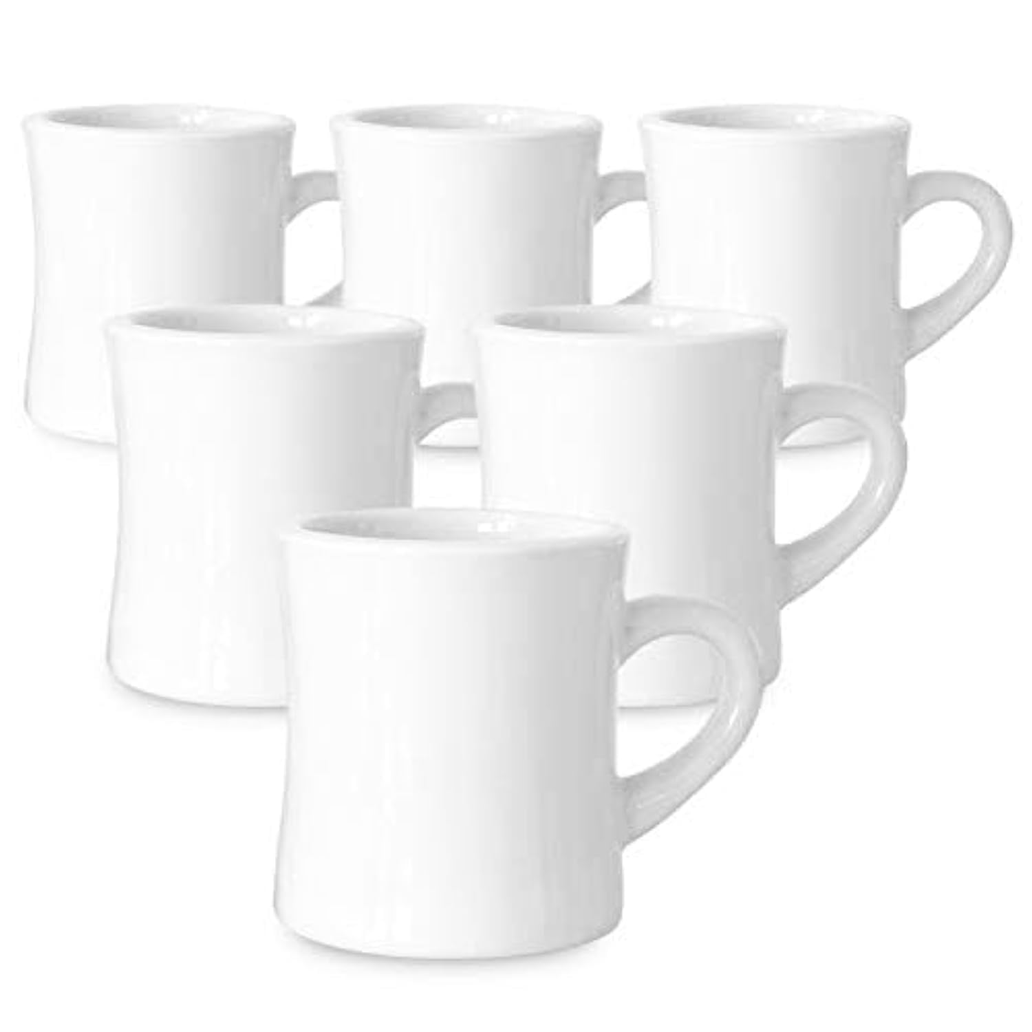 Serami Diner Coffee Mugs  Set of 6 Classic 11oz Ceramic Cups  Thick, Heavy Stoneware  Crisp White Color  Dishwasher & Microw