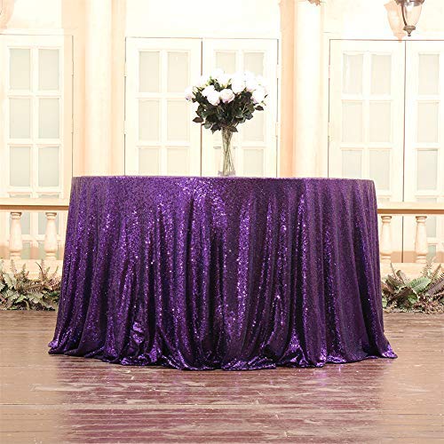 Eternal Beauty Halloween Round Tablecloth, 120-Inch Purple Sequin Tablecloth For Wedding Party/Dessert Table/Christmas Decoratio
