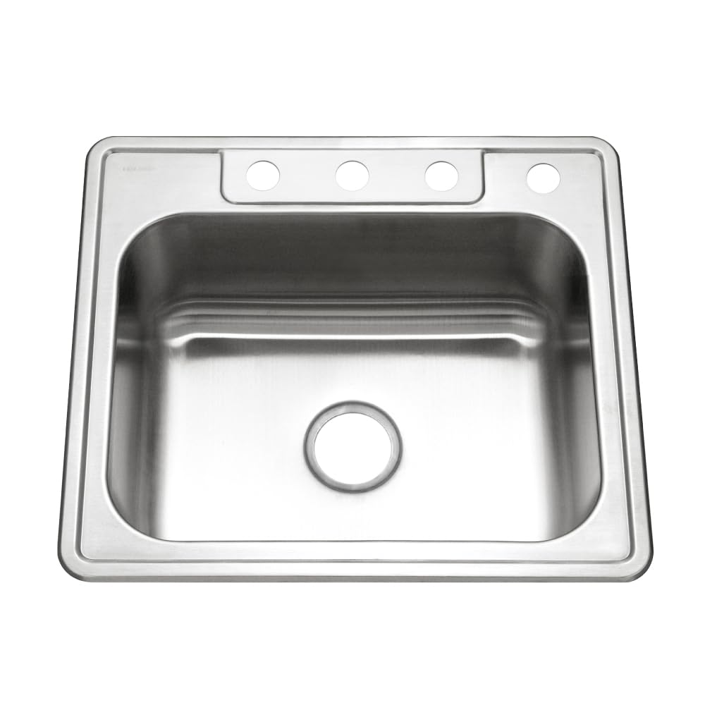 Houzer Glowtone 25 Inch Stainless Steel Topmount 4-Hole Single Bowl 8 Inch Deep Kitchen Sink - 2522-8Bs4-1