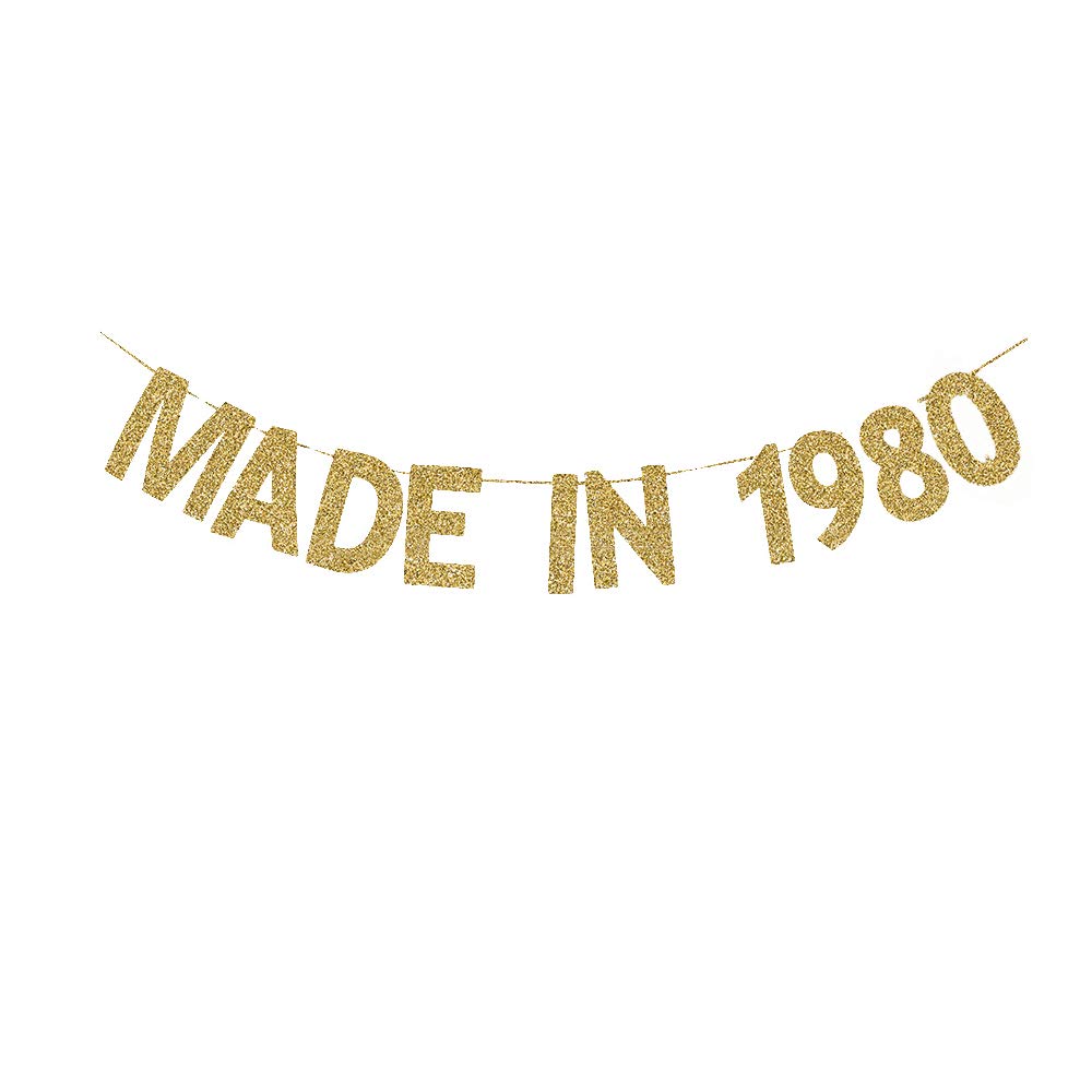 Made In 1980 Banner, Fun Birthday Banner For Women/Men'S 42Nd Birthday Party, Shiny Gold Gliter Paper Backdrops