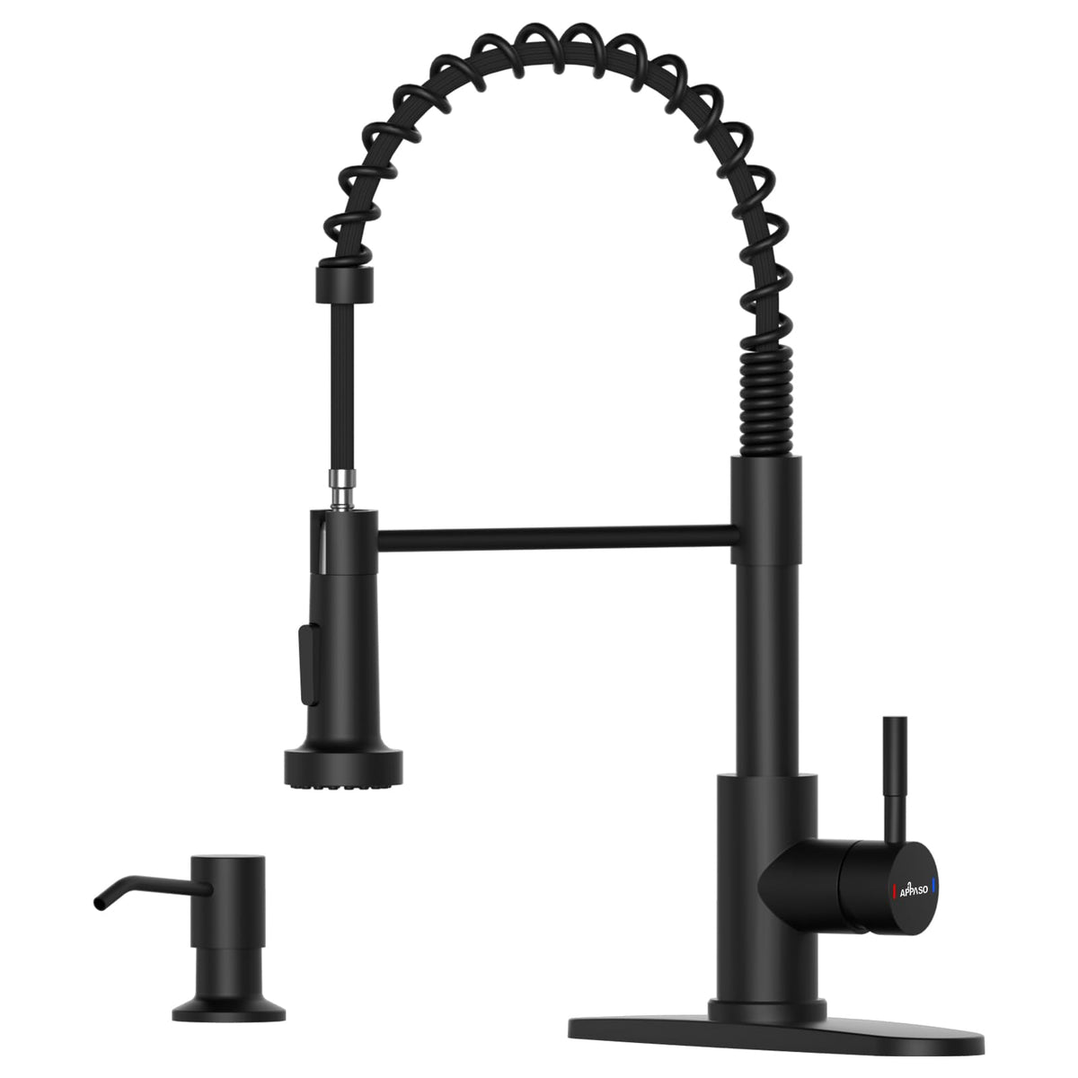 Appaso Black Kitchen Faucet With Soap Dispenser, Pull Down Stainless Steel Commercial Single-Handle Spring Faucet For Kitchen Si