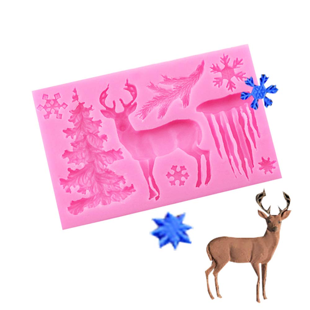 3D Xmas Christmas Cake Chocolate Mould Baking Mold Tree Snowman Silicone Fondant Shape (Pink)