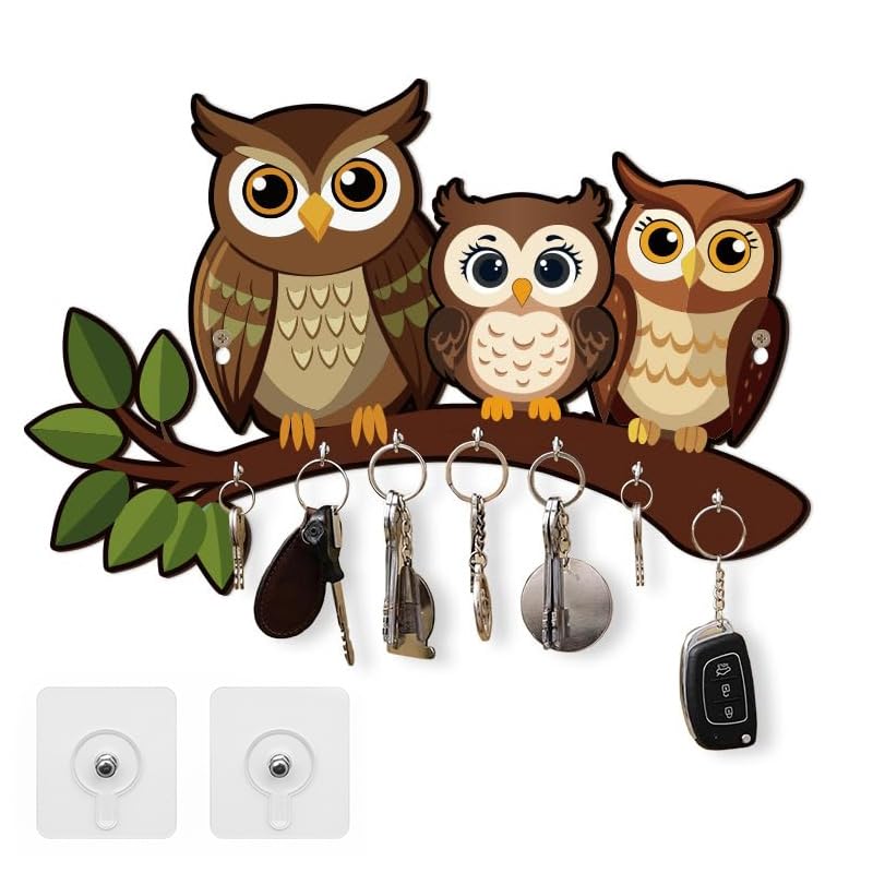 Inultimate Decorative Owl Family Wooden Key Holder For Home Decor Key Hangers Keychain Holder & Key Holder For Wall | No Drillin