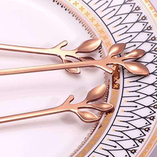 10 Pcs Stainless Steel Rose Gold Leaf Creative Appetizer Cake Fruit Forks Set 4.7 Inches Tasting Dessert Forks Kitchen Accessory