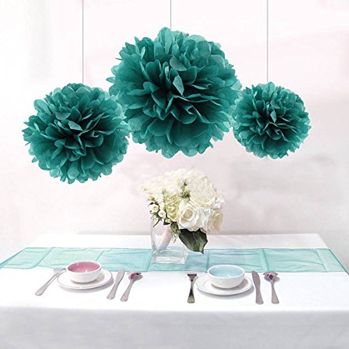 12Pcs Tissue Paper Pom Poms - Teal Grey Black Paper Flowers 8Inch 10Inch Tissue Paper Balls,Best For Baby Shower Decorations & 1
