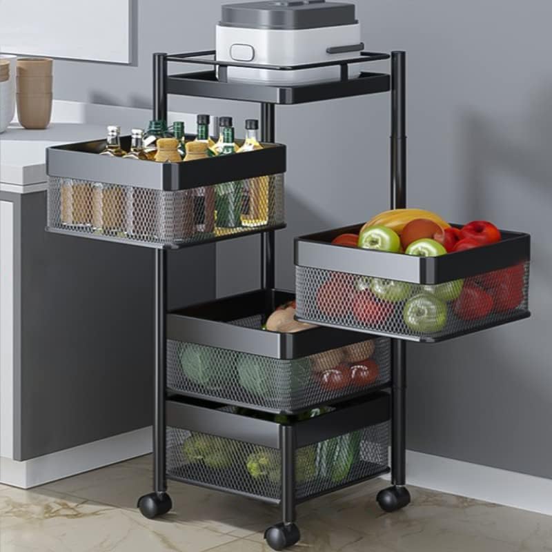 Privesh Metal 4 Layer Kitchen Rotating Trolley Portable Storage Rack Square Design Fruits & Vegetable Onion Cutlery, Spice, Jars