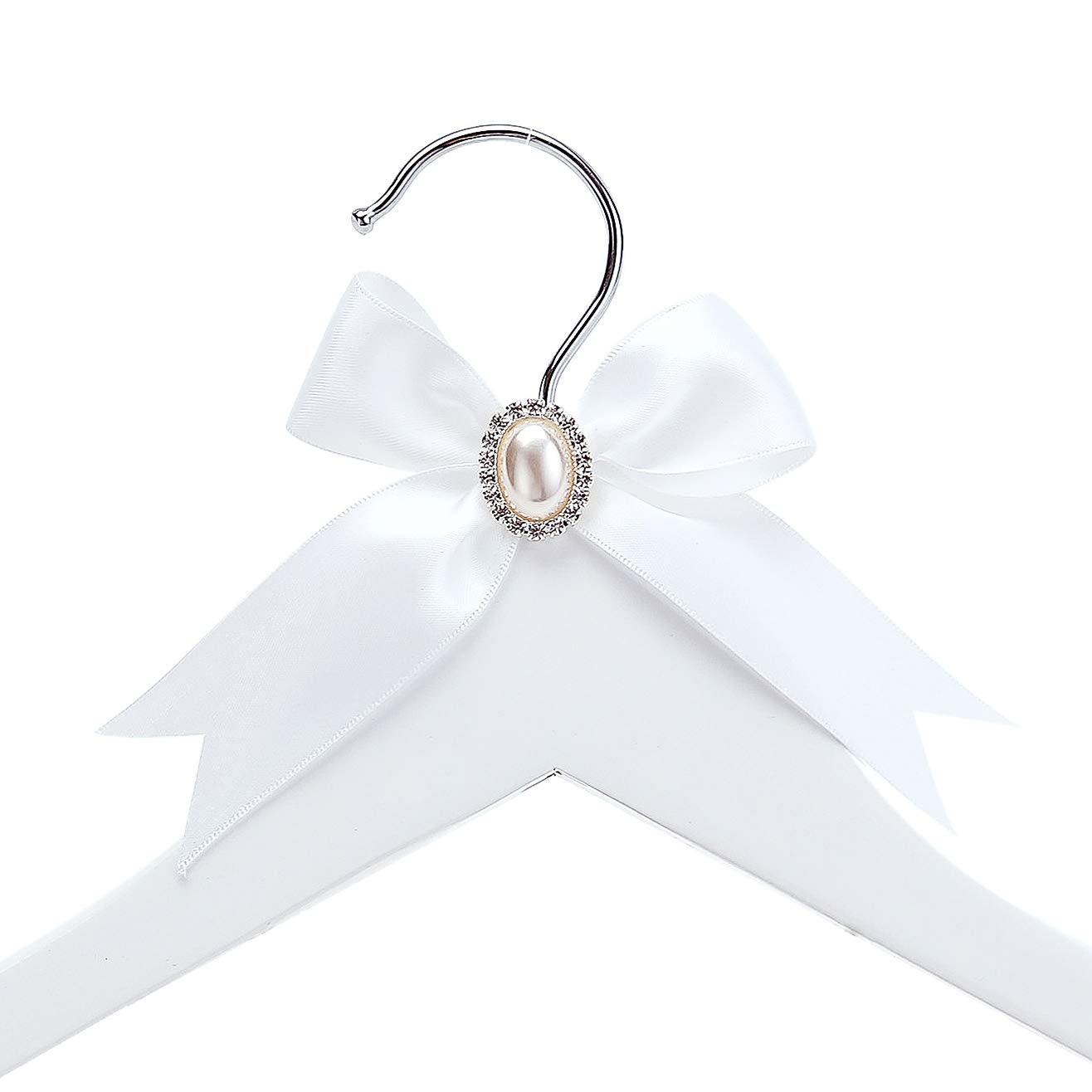 Huidian White Solid Wood Bridal Dress Hanger With Bridal Wire Lettering For Bridal Wedding Party Gift (White Hanger With Rose Go