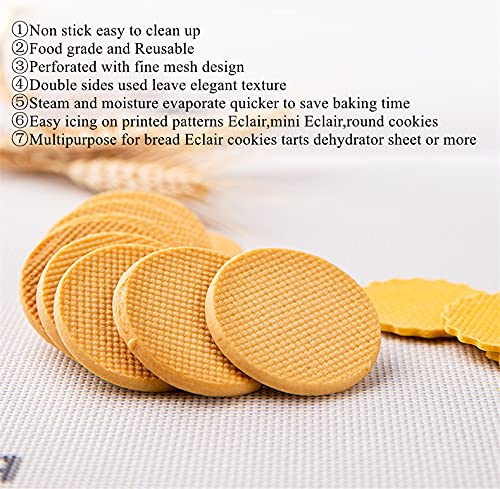 Firsmat 2 Pk Perforated Eclair Mesh Mat Silicone Baking Mats For Bread Tartlets Cookies Oven Sheets (11-4/5'' X 15-3/4'')