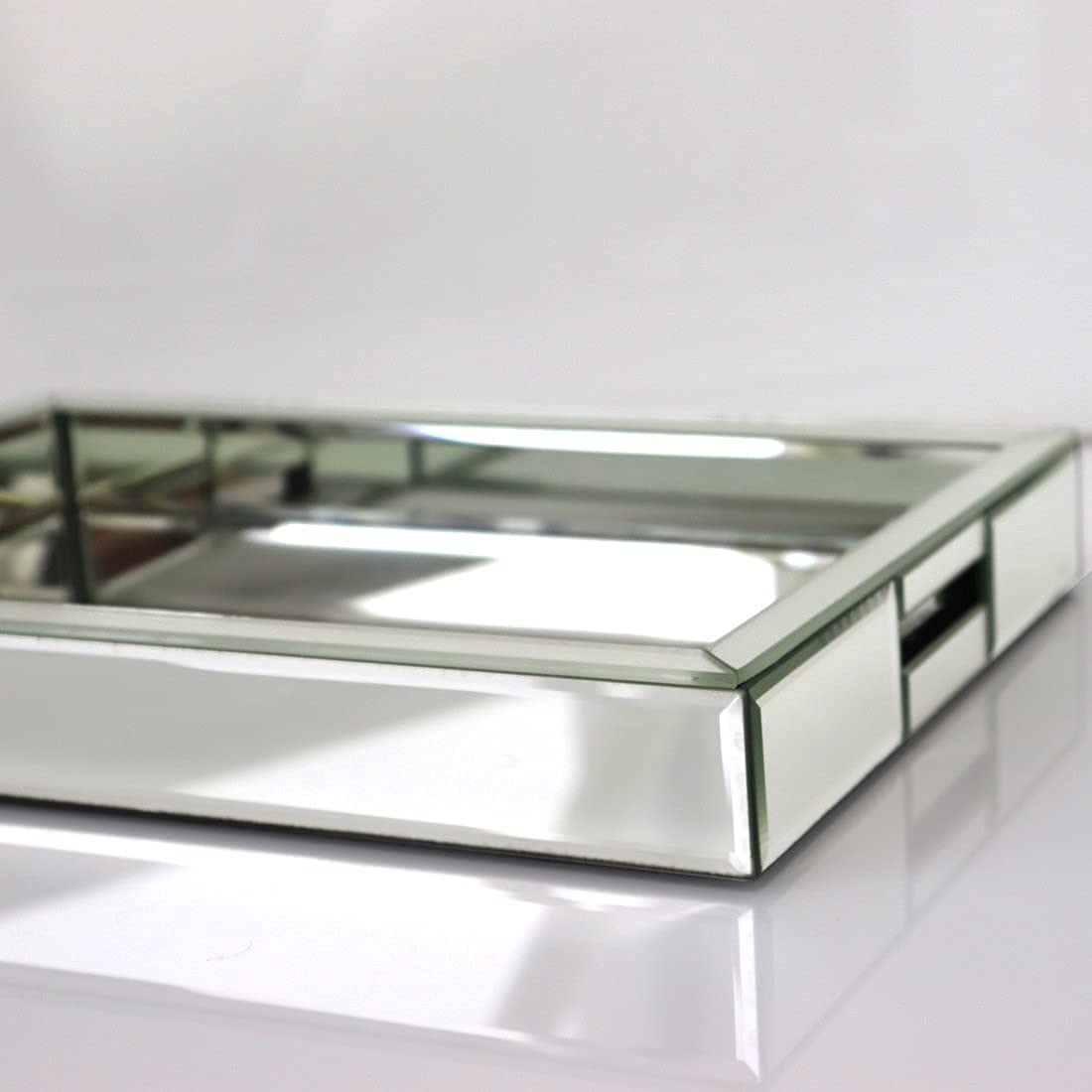 Rectangle Silver Mirror Decorative Tray Size 11?Length x 14?Width x 2?Height  Mirrored Vanity Organizer with Hand  Markup Perfume Jewelry Tray for Bathroom Bedroom Dresser Coffee Table qmdecor