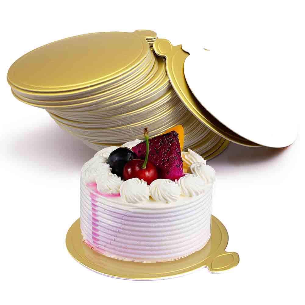 Hansgo Mini Round Golden Cardboard Cake Base, Mousse Cake Boards 100Pcs Paper Plates Circle Dessert Board Base Grease