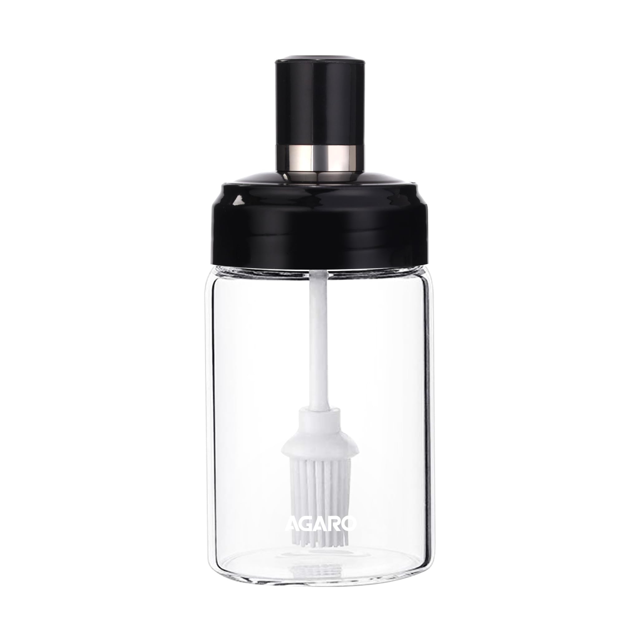 Agaro Elegant Glass Oil Bottle With Brush 250Ml, Oil Container Bottle For Kitchen, Glass Bottle With Brush For Cooking, Baking, 