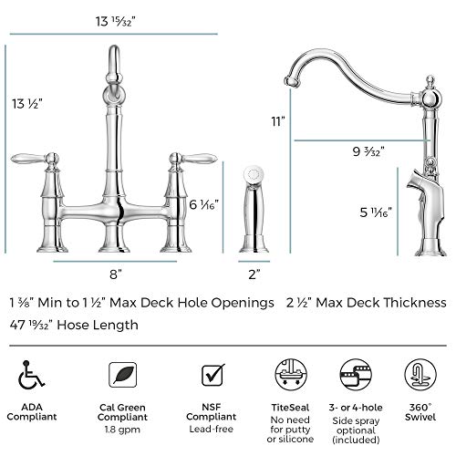 Pfister Courant Kitchen Faucet With Side Sprayer, 2-Handle, High Arc, Polished Chrome Finish, F0314Coc