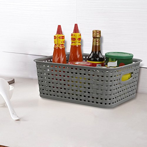 Idomy 6-Pack Plastic Storage Baskets/Bins  Rectangle White  Grey