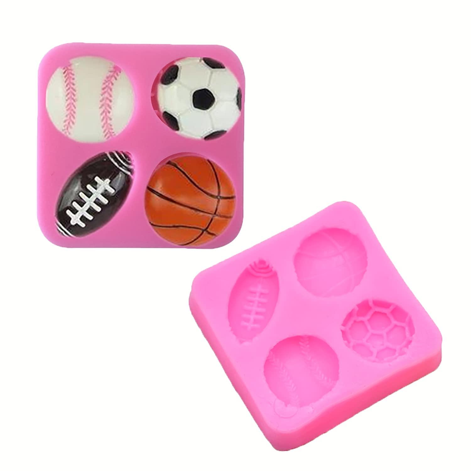 2 Pcs Ball Football Basketball Baseball Rugby Silicone Molds Set For Diy Fondant Candy Making Chocolate Mold Desserts Ice Cube G
