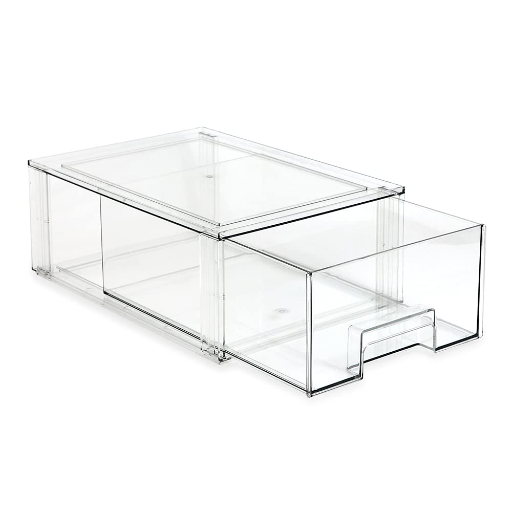 Isaac Jacobs Large Stackable Organizer Drawer (13.5    X 9.9    X 5.4   ), Clear Plastic Storage Box, Pull-Out Bin, Home, Office