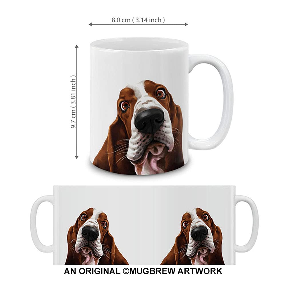Mugbrew Cute Basset Hound Dog Full Portrait Ceramic Coffee Mug Tea Cup, 11 Oz