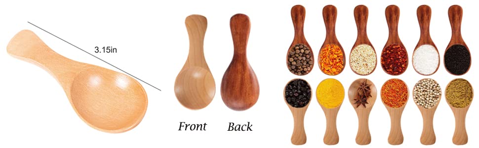 Akoak 2 Pcs Mini Wooden Spoon With Short Handle, Perfect Small Jar Of Jam, Spices, Condiments, Sugar, Honey, Tea Coffee Spoon, K