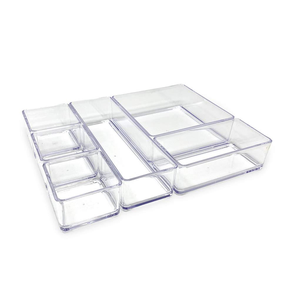 Isaac Jacobs 6-Tray Clear Acrylic Organizer Set, (Six Individual Trays), Multi-Purpose, Stackable Storage Solution For Makeup, C