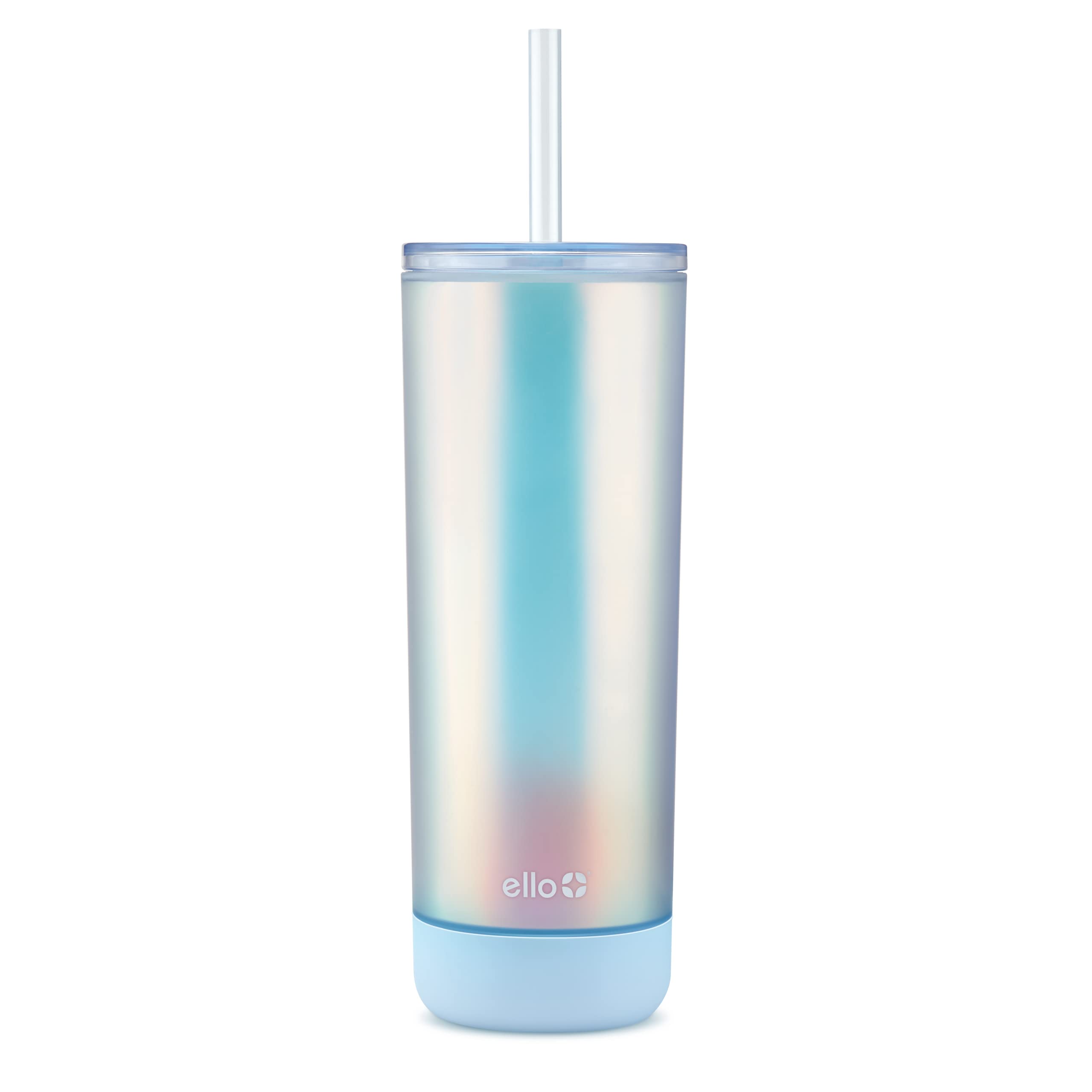 Ello Monterey 24oz Insulated Plastic Tumbler with Straw and Coaster, Blue