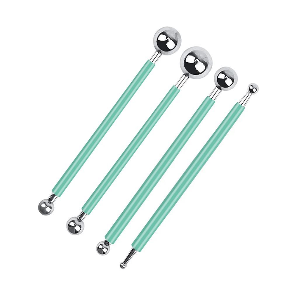 4 X Fondant Cake Decorating Clay Flower Sugarcraft Ball Model Diy Tool 8 Sizes (Green)