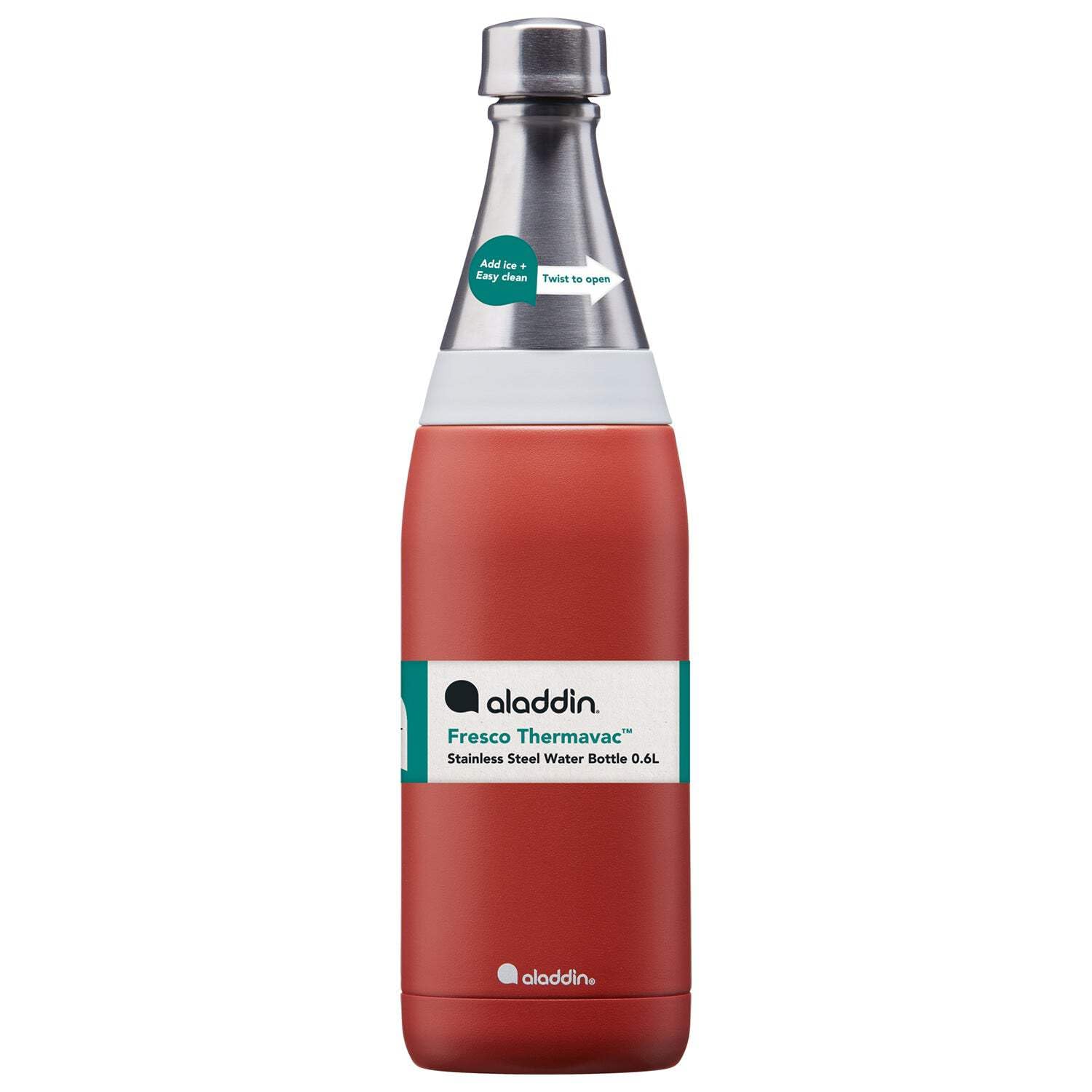 Aladdin Fresco Thermavac Stainless Steel Water Bottle 0.6L Terra Cotta - Leakproof - Keeps Cold for + 10 Hours - BPA-Free - Dishwasher Safe - Reusable Thermos Flask with Durable Finish
