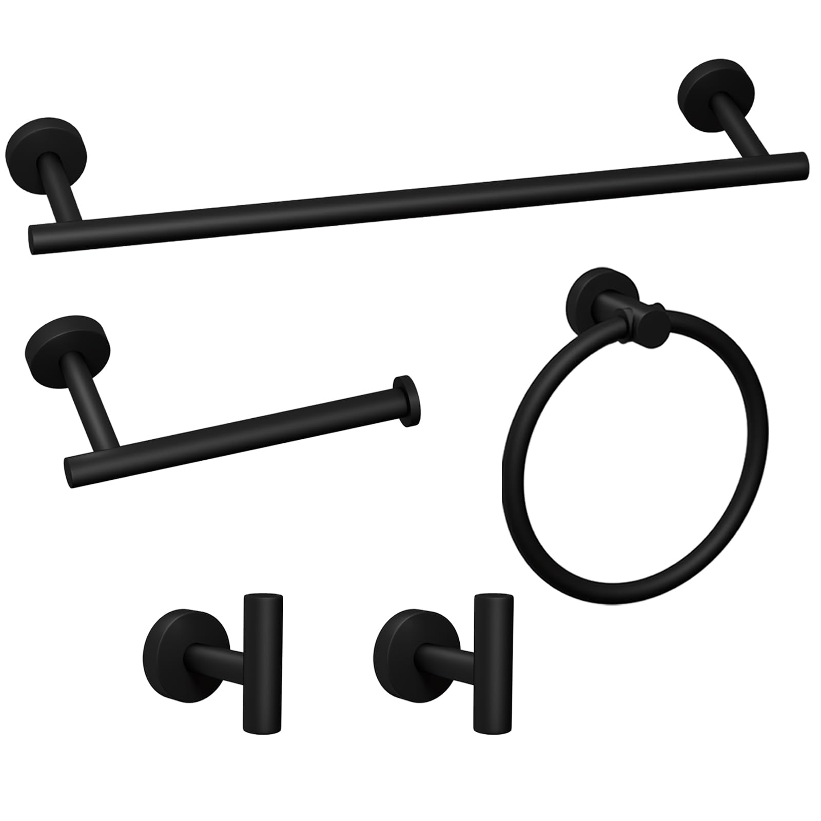 5-Pieces Matte Black Bathroom Accessories Set, Stainless Steel Bathroom Hardware Set, Bath Towel Bar Set, Towel Racks For Bathro