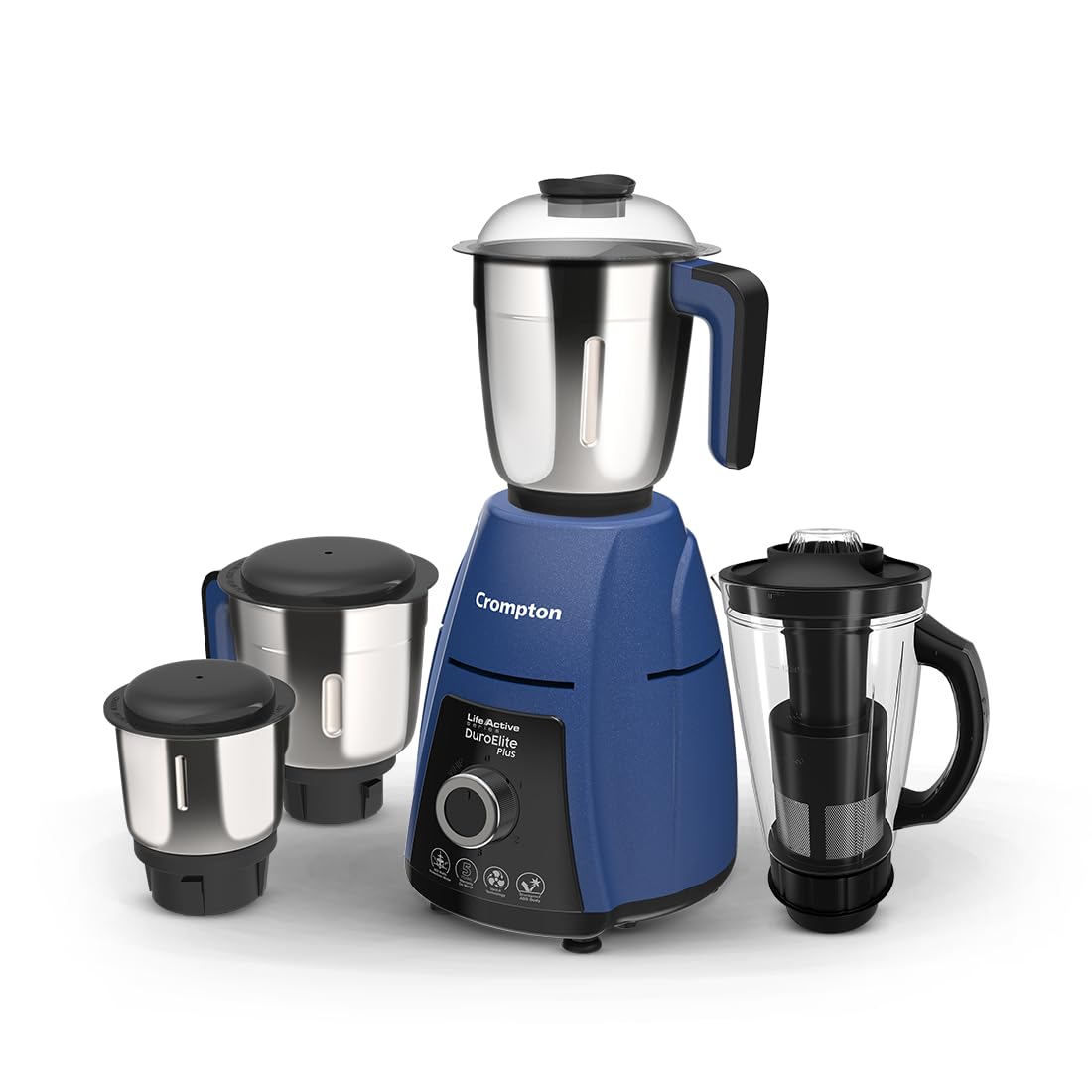 Crompton Duroelite Plus 800 W Mixer Grinder With 4 Jars (3 Stainless Steel Jars+ 1.5L Juicer Jar With Fruit Filter)| Heavy Duty 