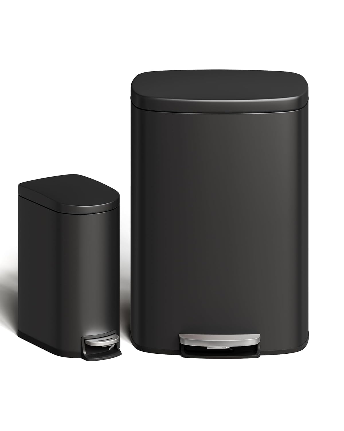 GarveeHome 13 Gal & 2.6 Gal Trash Can Combo Set, Kitchen Trash Can and Bathroom Trash Bin with Lid, Step-On Rustproof Garbage Bi