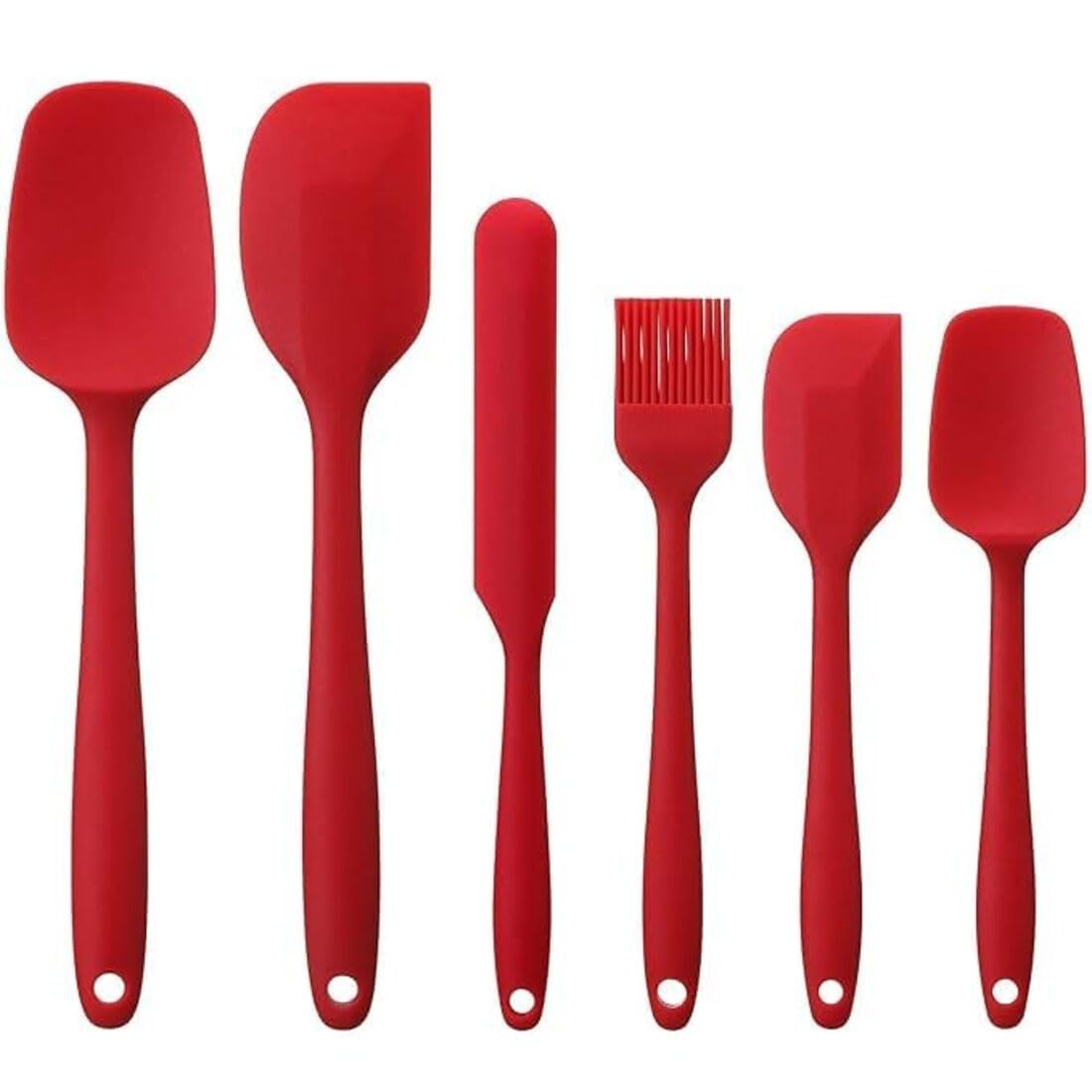 Silicone Kitchen Utensil Set 6 Pieces Black Cooking & Baking Tools (Pack Of 6) (Red)