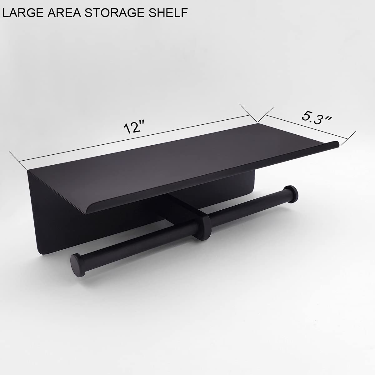 Gzila Double Toilet Paper Holder With Shelf Matte Black Wall Mounted, Dual Large Rolls Tissue Holder Multipurpose Tp Dispenser,
