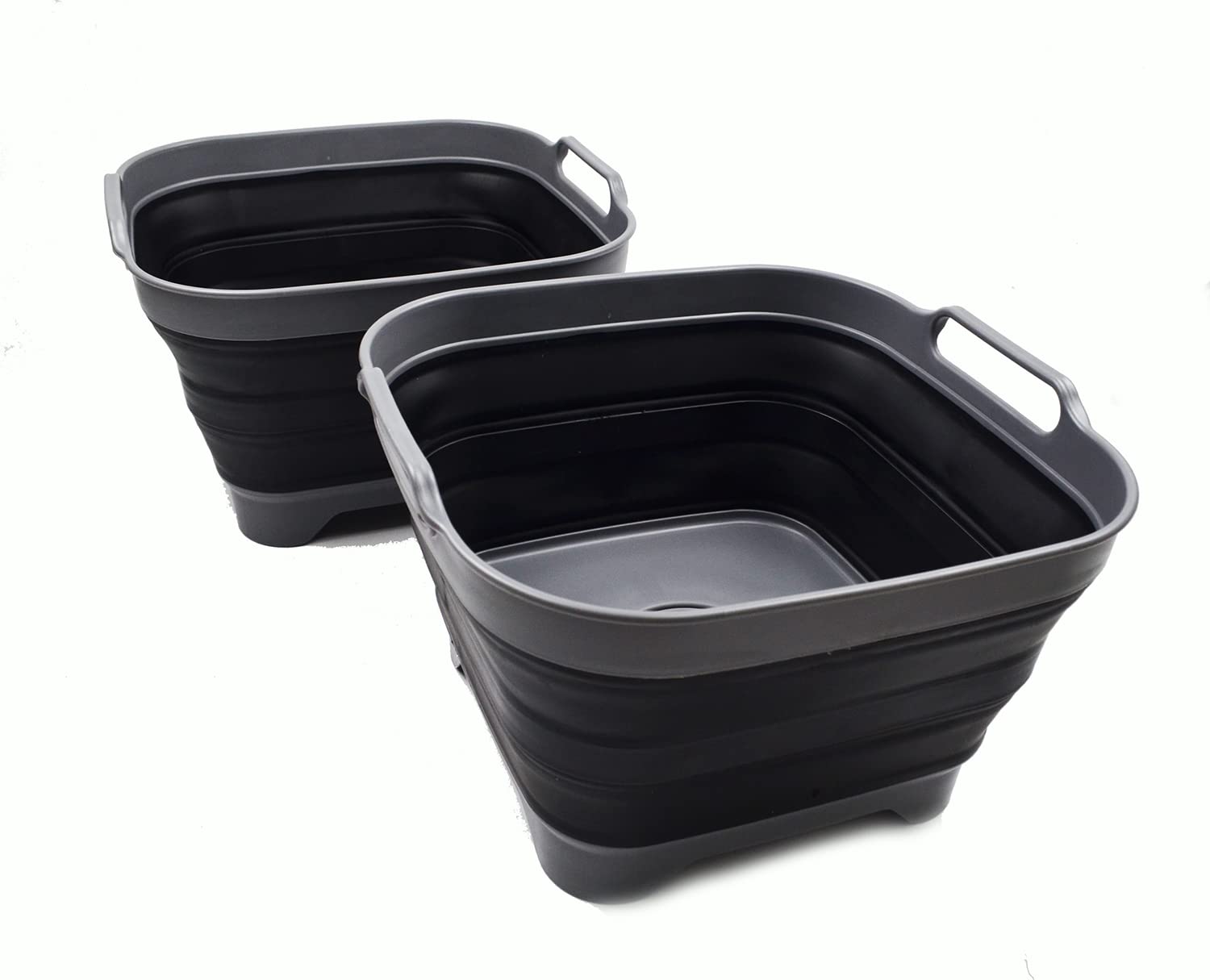 Sammart 10L (2.6 Gallons) Collapsible Plastic Dishpan With Draining Plug - Foldable Washing Tub - Portable Dish Washtub - Space