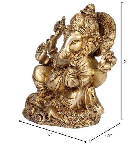 Kartique Brass Ganesh Bhagwan Idol For Home Entrance Ganpati Sitting Sculpture Statue Hand Carved Deity Elephant God Ganesha Vin
