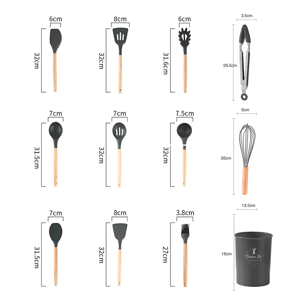 Silicone Cooking Utensils Set, 11 Pcs Black Silicone Cooking Utensils Set, Nonstick & 230C Heat Resistant Cooking Utensils With