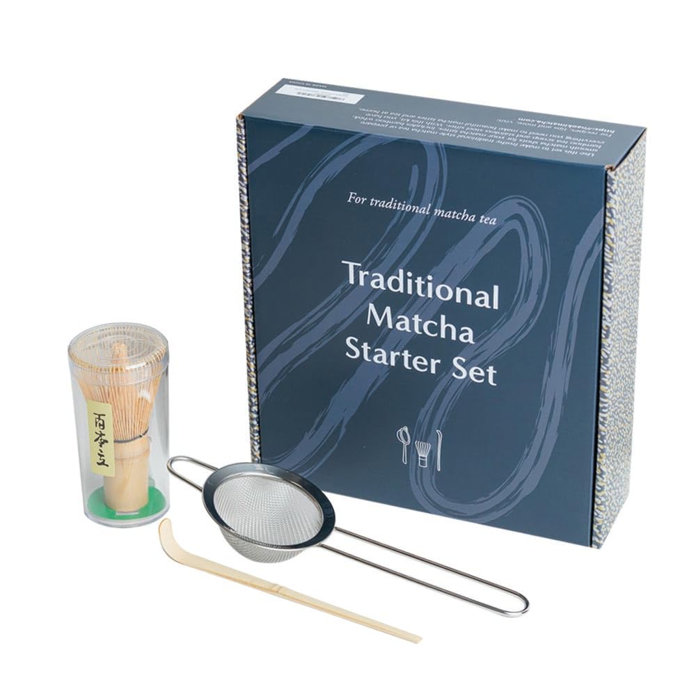 Naoki Matcha Traditional Matcha Starter Set - Bamboo Matcha Whisk (Chasen), Scoop (Chashaku), Stainless Steel Sifter - Japanese