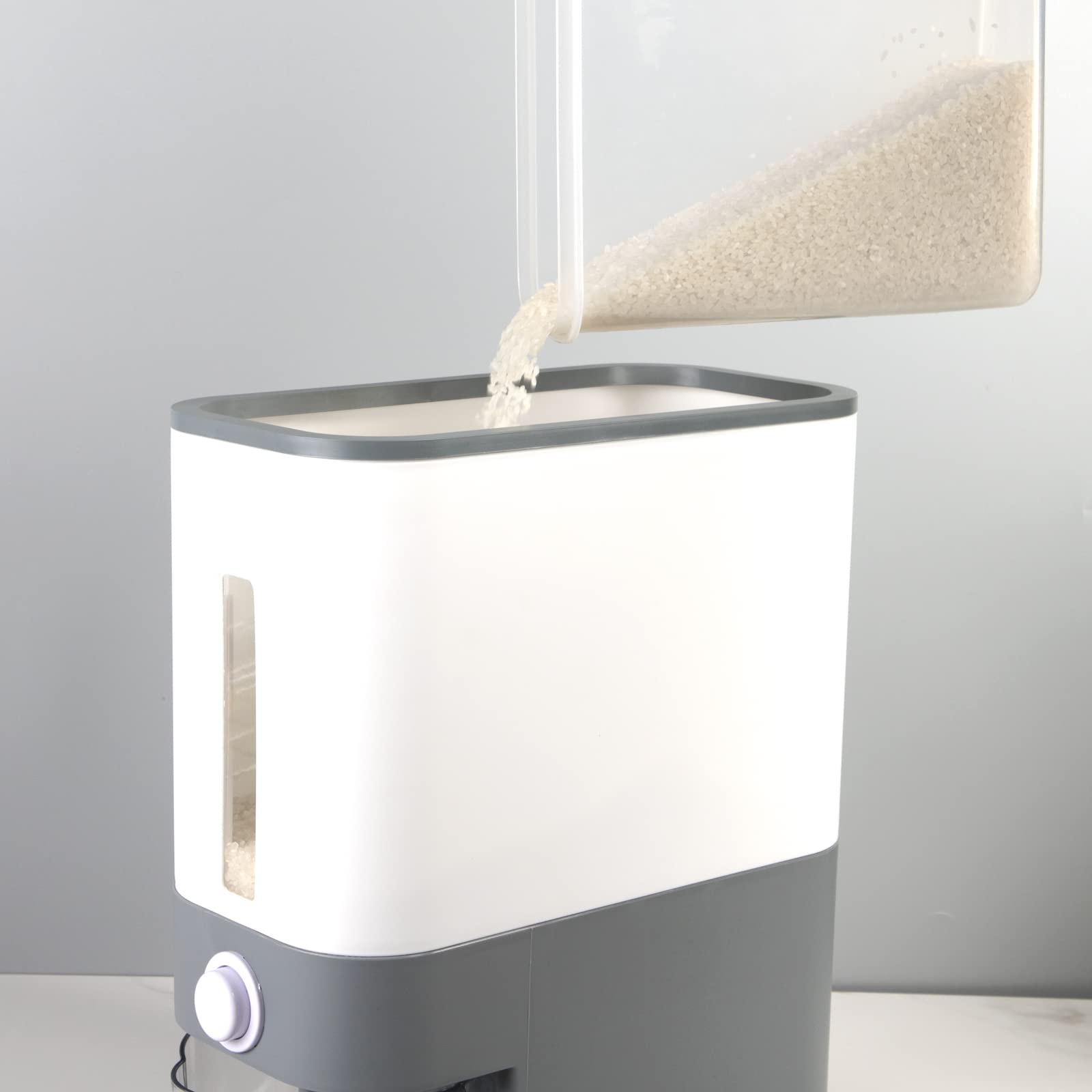 Rubtlamp 22.5 Lbs Gray Rice Dispenser  Rice Container with Lid  Rice Storage Container with Measuring Cup  Food Dispenser Rice Container  Storage Container for Cereal  Household Rice Bucket