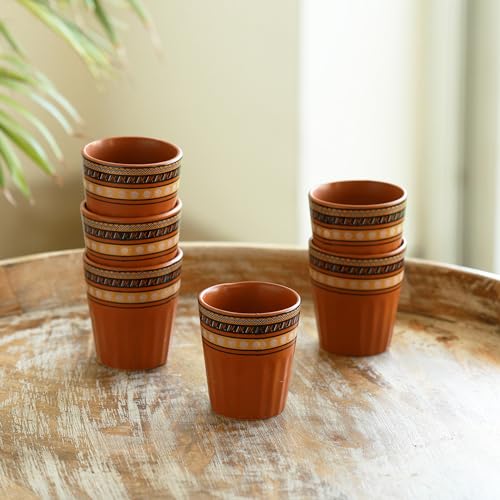 Exclusivelane Terra Tones Ceramic Kullad Cups Set Of 6 (120 Ml, Microwave Safe, Handcrafted, Earthern Brown)|Ceramic Kulhad Te