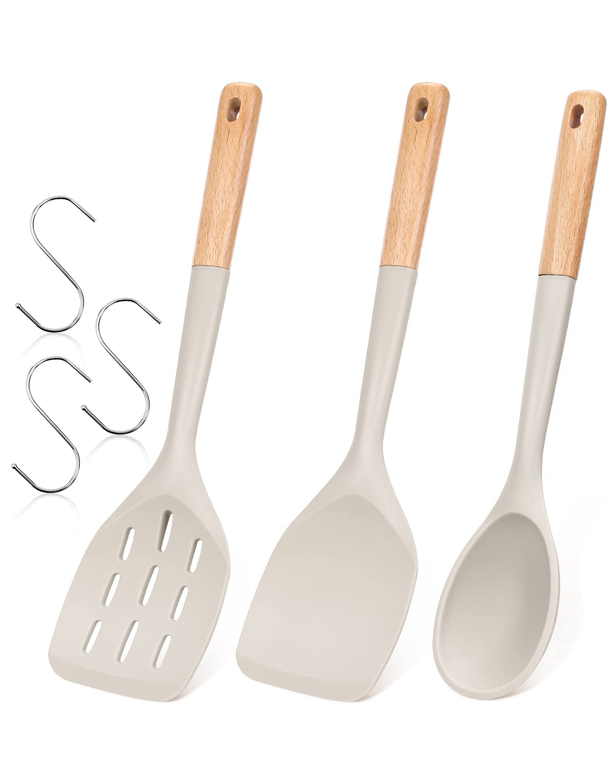 Pack Of 3 Silicone Spatula, Non Stick Cooking Utensil Set Wooden Handle Kitchen Turner For Baking Mixing Grilling Serving Food H