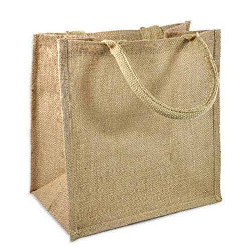 (Pack Of 12) Jute/Burlap Tote Bags Soft Cotton Handles Laminated Interior (Large, Natural)