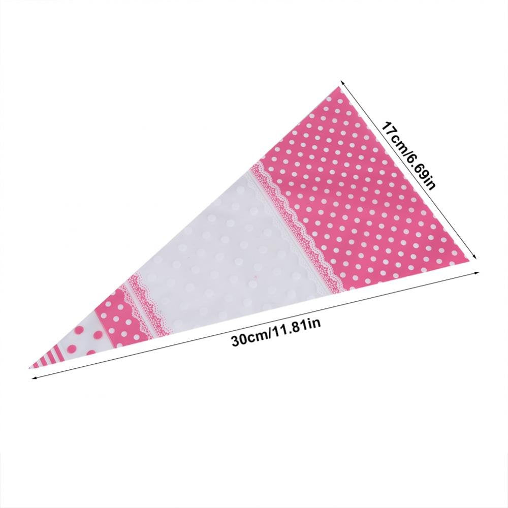 Zerodis 50Pcs Triangle Clear Cone-Shaped Treat Bags With Twist Ties Popcorn Bags Treat Bags Cellophane Candy Bags, Crafts (Pink)