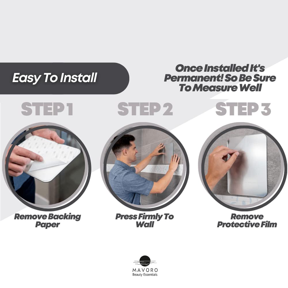 Mavoro Shaving Mirror for Shower - 3M Adhesive Shower Mirror 7x9in Acrylic Mirror - Unbreakable Mirror with Less Fogging Sleek Frameless Mirror Peel and Stick Mirror  glassless Safety Kids Mirror